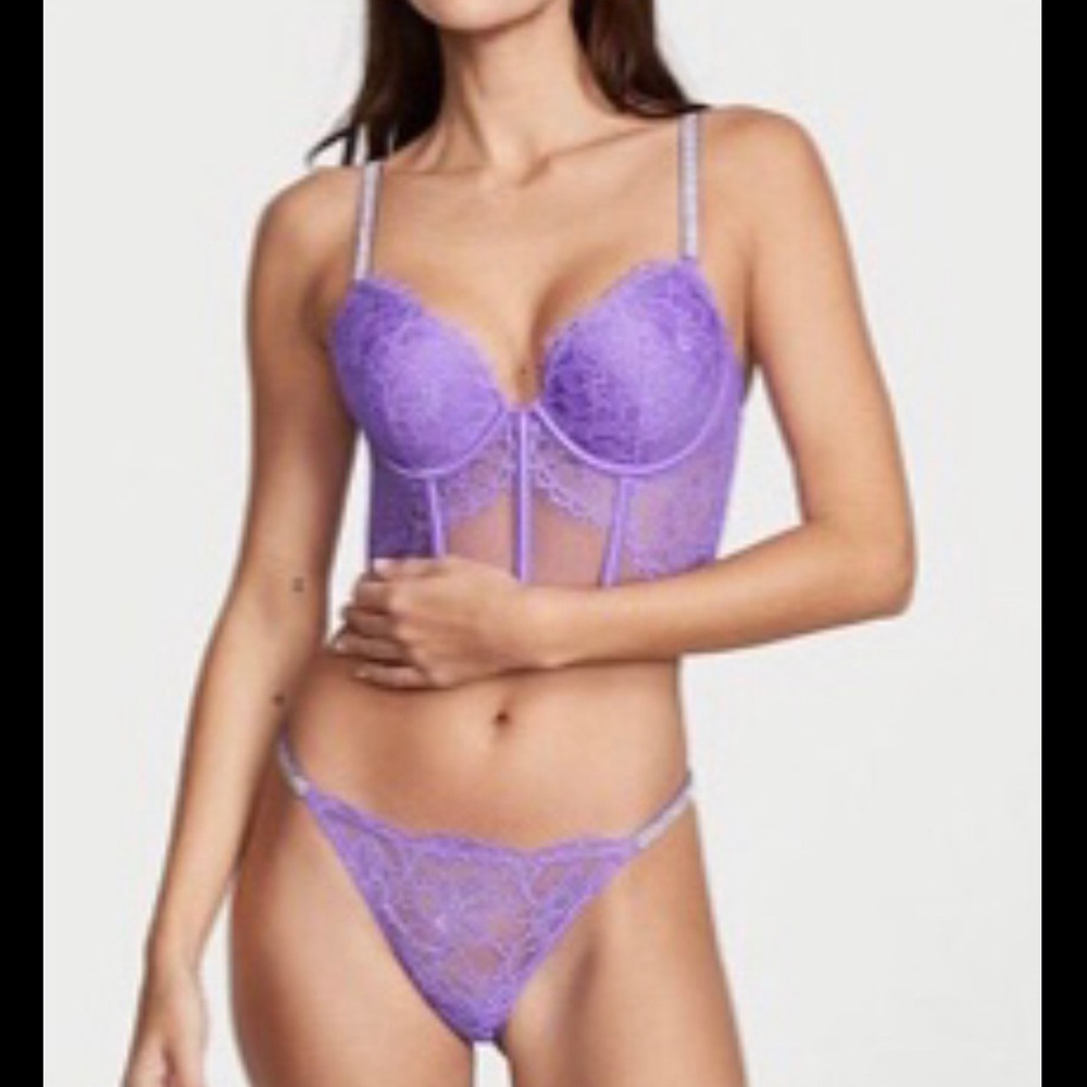 38D Victoria's Secret Lace Longline Bustier Bra & Panty Set luscious lavender